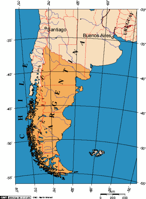 Mapa de la región de la Patagonia. Wikipedia.